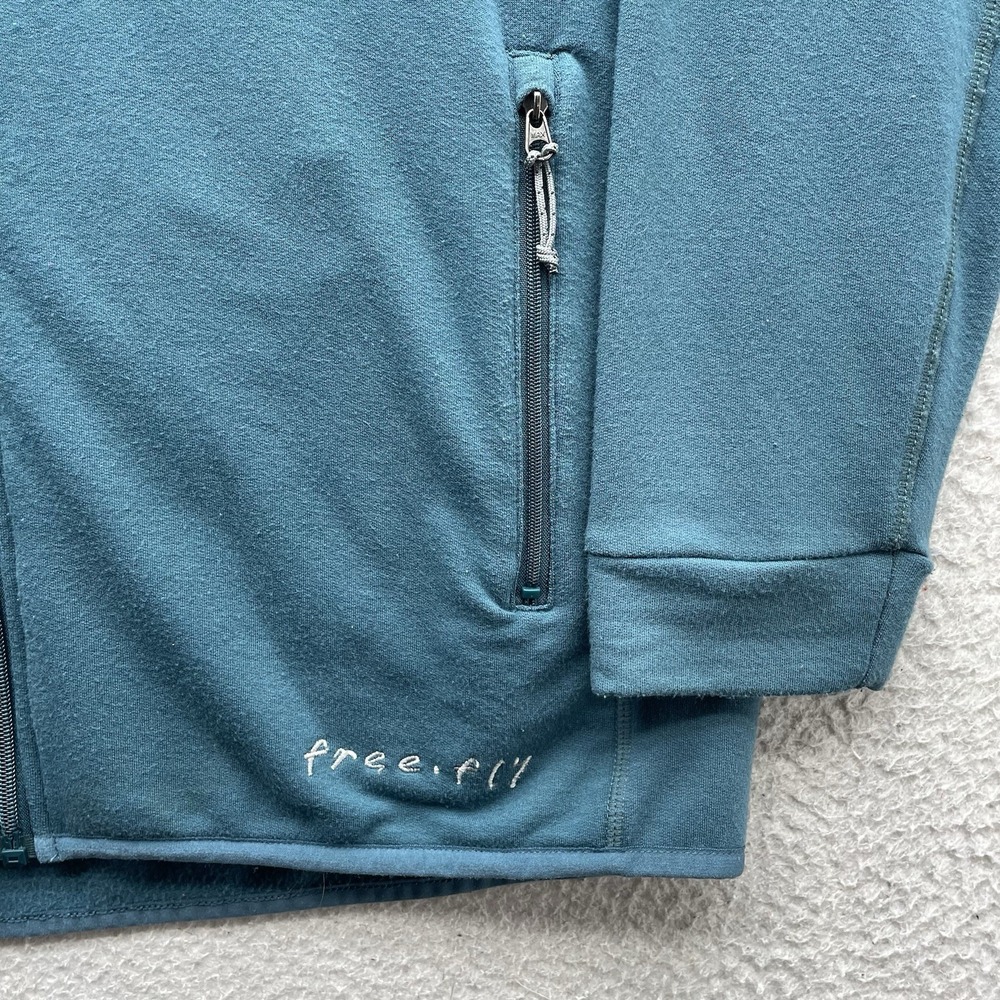 Free Fly Hoodie Mens Small S Bamboo Thermal Fleece Full Zip Pocket Teal Blue - Picture 3 of 12